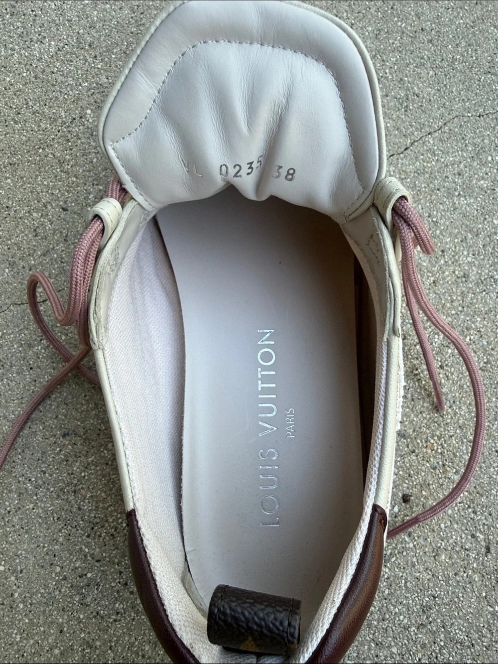 Louis Vuitton Cream and Pink Mesh Leather Sneakers